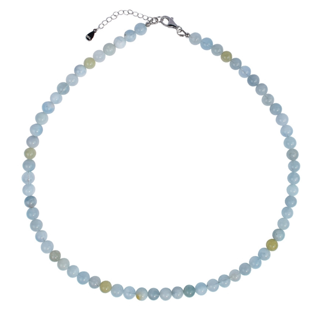 Collier en Boules de Béryl et Argent 925 Rhodié