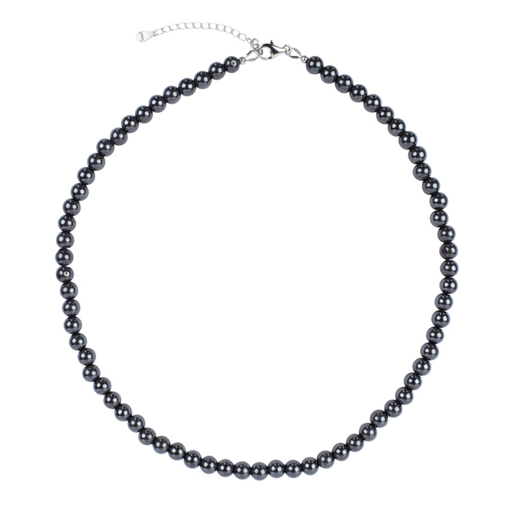 Collier en Boules d\'Hématite et Argent 925 Rhodié