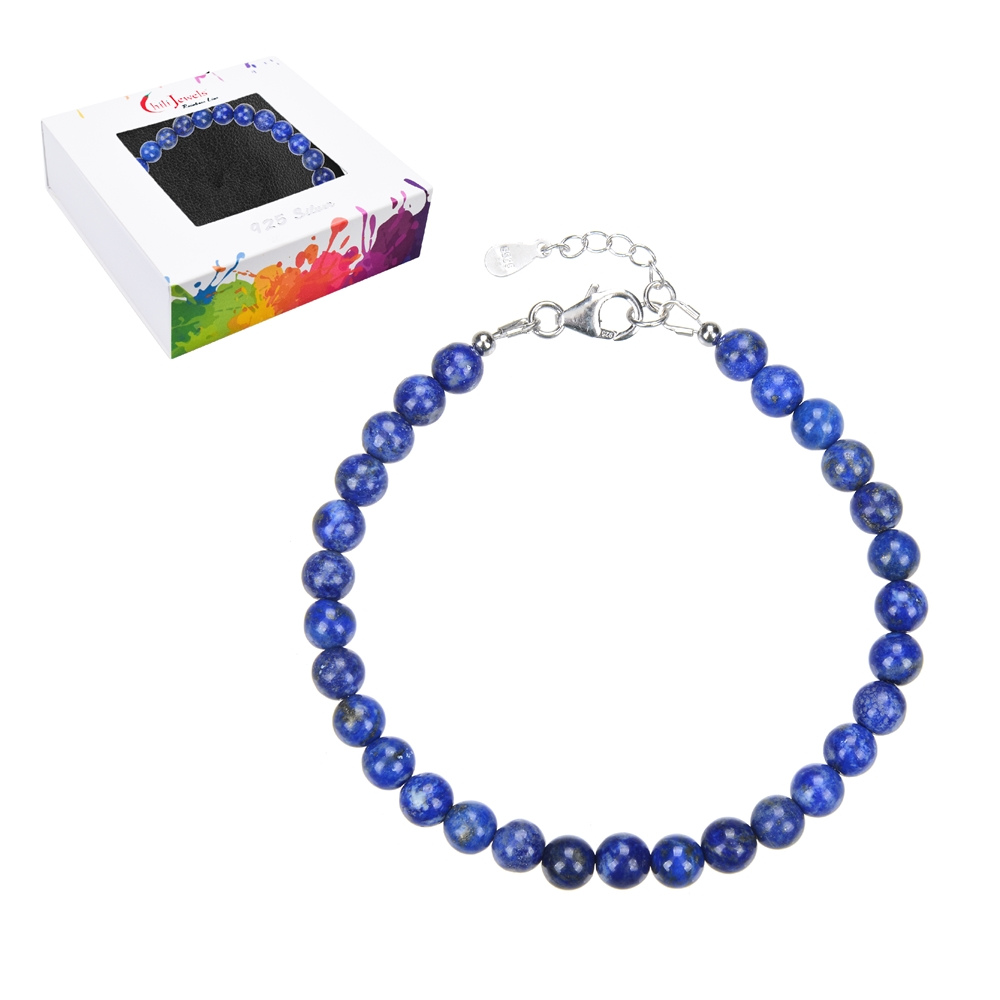 Bracelet Lapis lazuli 6mm et Argent 925 Rhodié