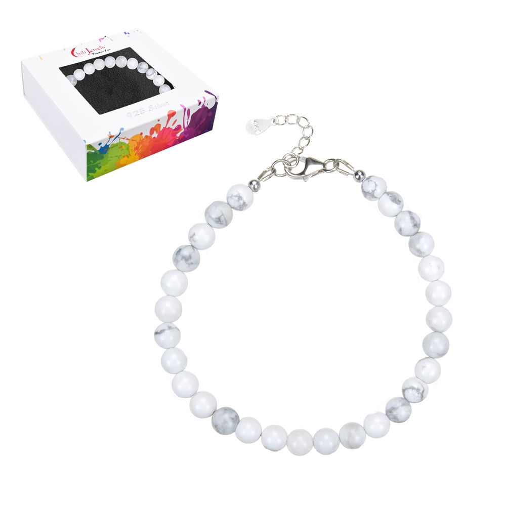 Bracelet Howlite en Boules 6mm et Argent 925 Rhodié