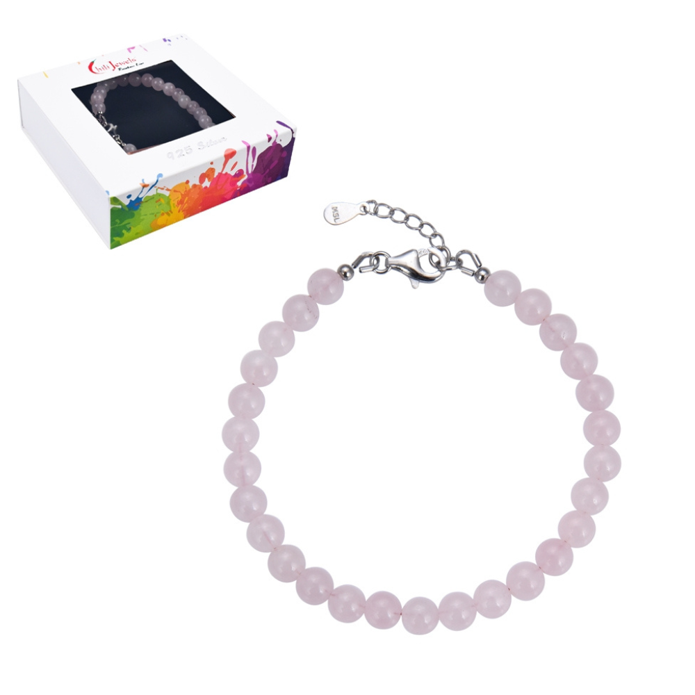 Bracelet Quartz rose en Boules 6mm et Argent 925 Rhodié