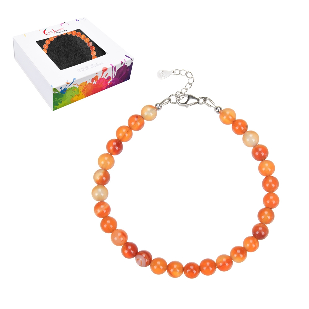Bracelet Cornaline en Boules 6mm et Argent 925 Rhodié