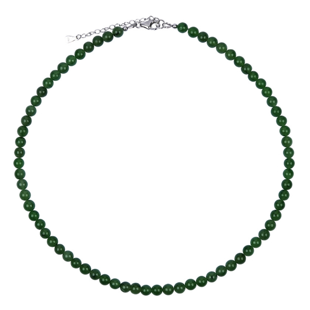 Collier Jade Néphrite en Boules 6mm et Argent 925 Rhodié