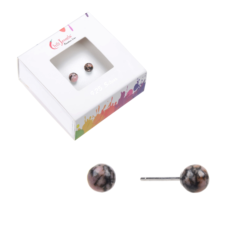 Boucles d'oreilles Rhodonite 4mm en Argent 925 Rhodié