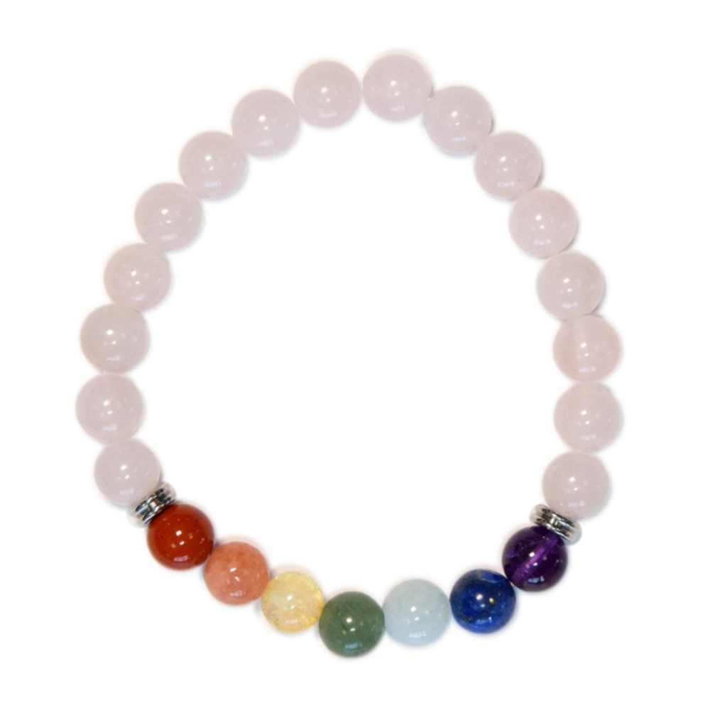 Bracelet 7 Chakras Quartz rose Perles rondes 8 mm-02