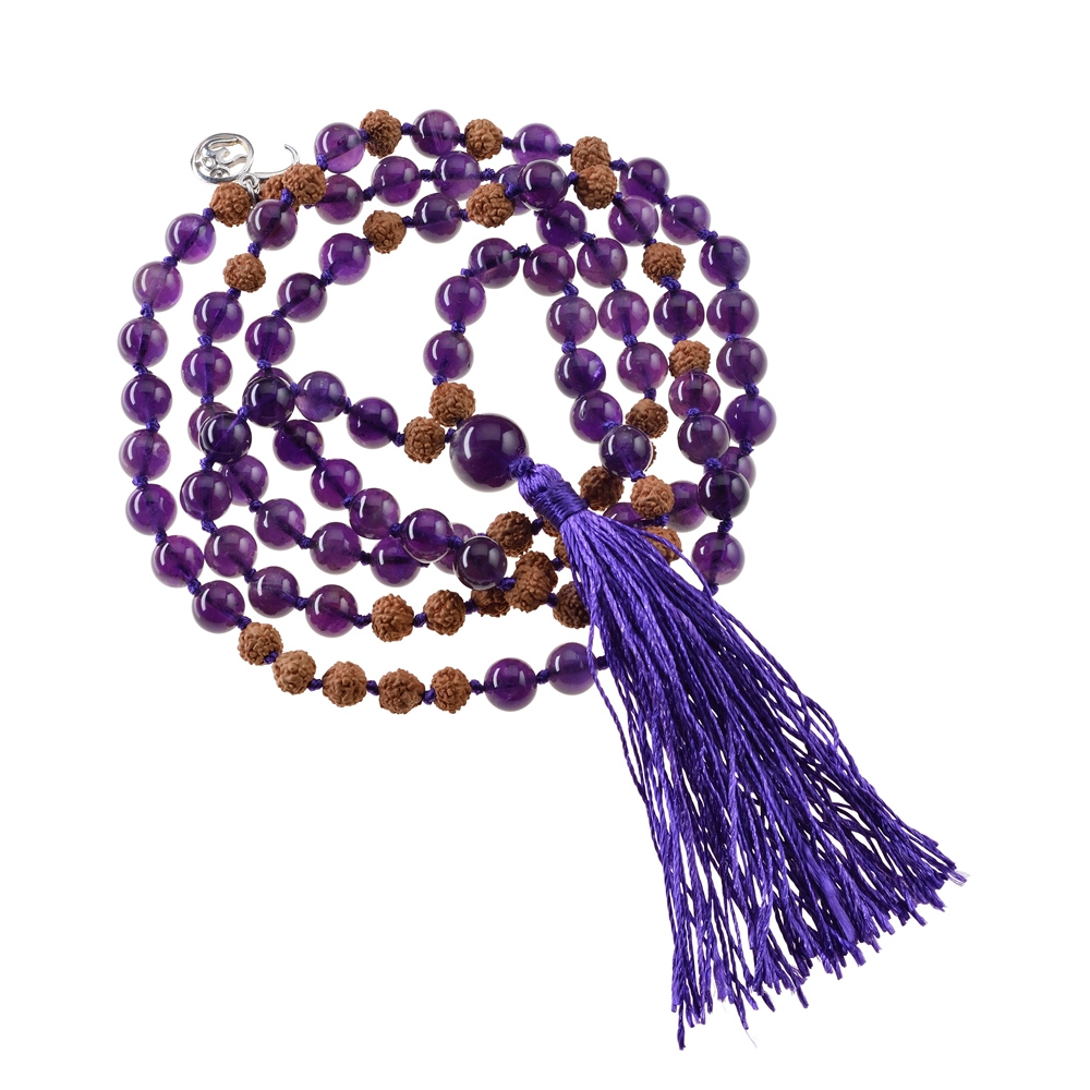 Collier Mala Tibétain en Améthyste (Paix Intérieure)