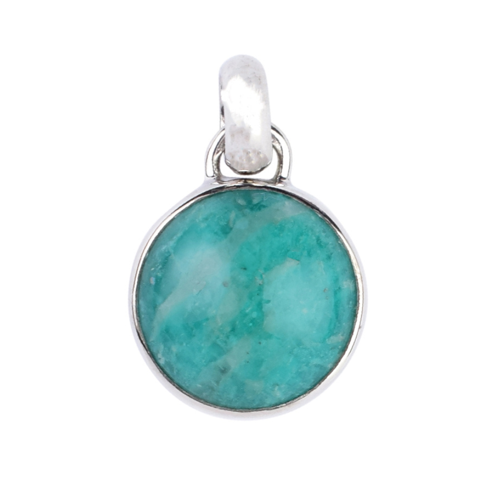 Pendentif Amazonite de Russie Cabochon Rond en Argent 925 Platiné
