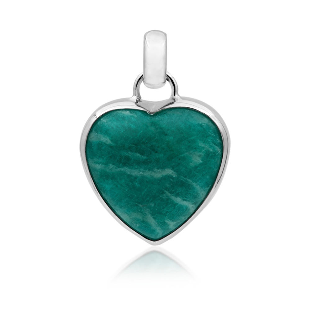 Pendentif Amazonite de Russie Coeur en Argent 925 Platiné