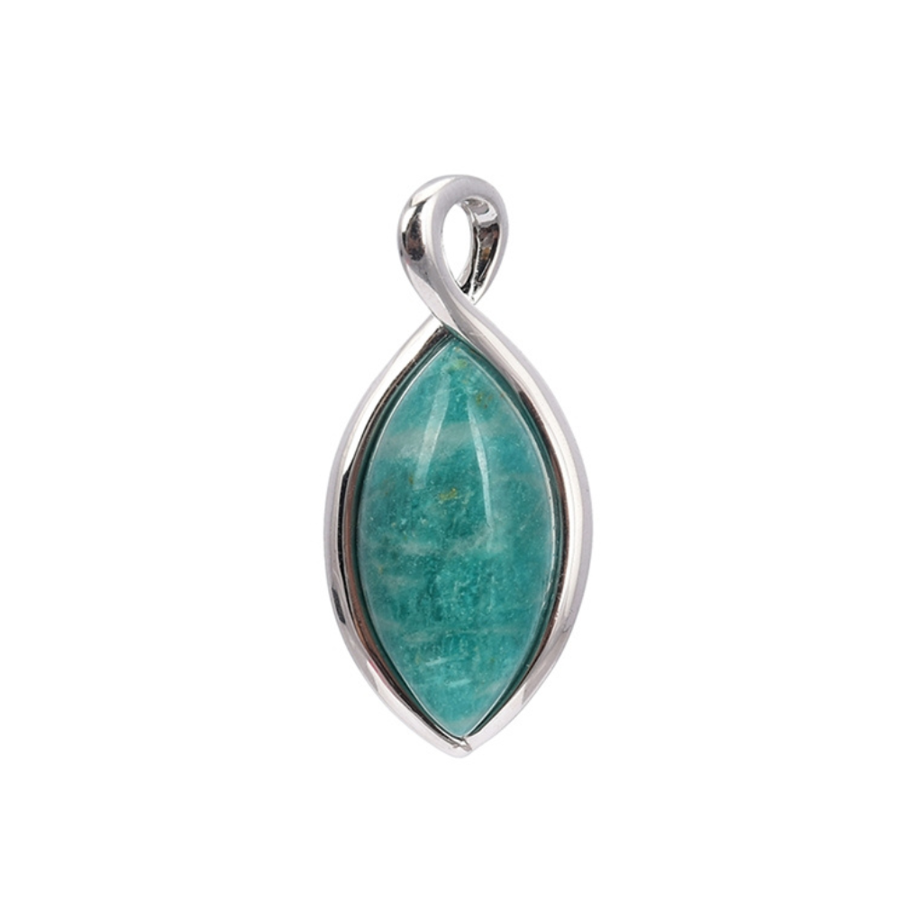 Pendentif Amazonite de Russie Navette en Argent 925 Platiné