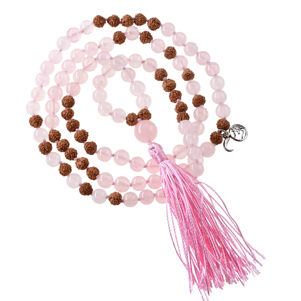 Collier Mala Tibétain en Quartz rose (Amour et Joie de vivre)