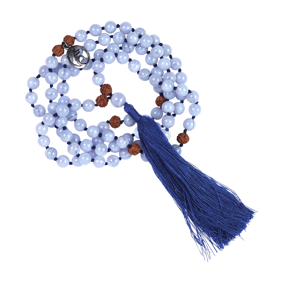 Collier Mala Tibétain en Calcédoine bleue (Vishuddha)