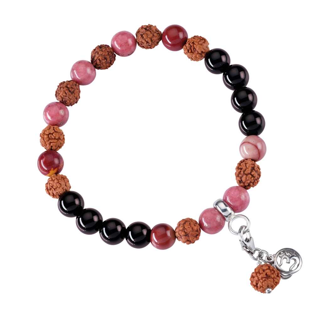 Bracelet Mala Tibétain en Mokaite, Obsidienne et Rhodonite (Guérison)