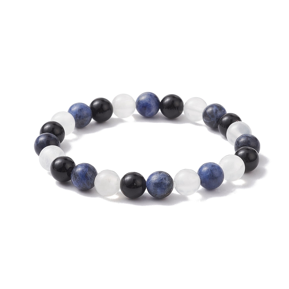 Bracelet Sodalite, Sélénite et Obsidienne Noire de 8mm