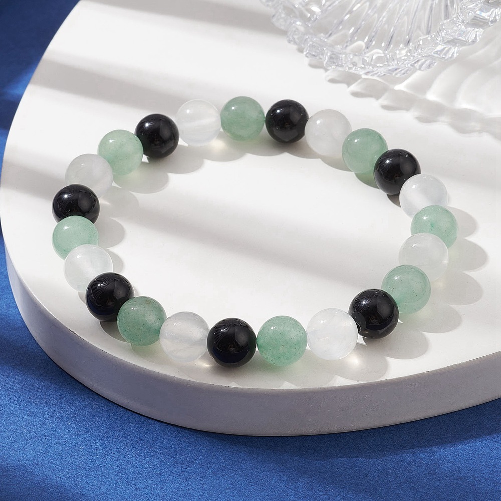 Bracelet Aventurine, Sélénite et Obsidienne Noire de 8mm