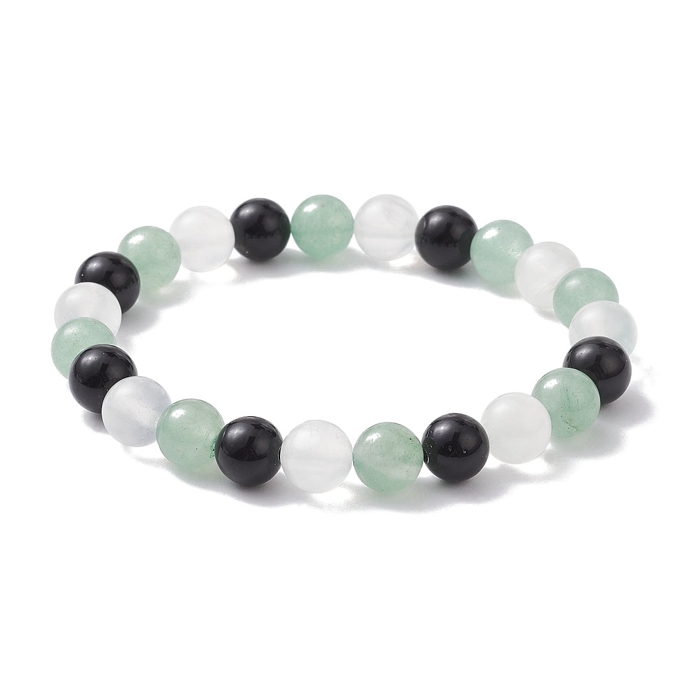 Bracelet Aventurine, Sélénite et Obsidienne Noire de 8mm