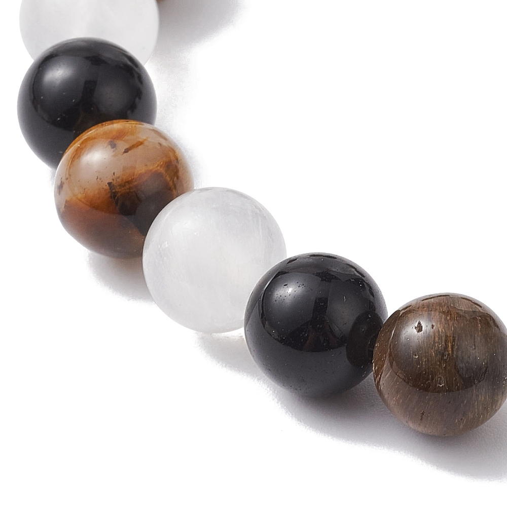 Bracelet Oeil de Tigre, Sélénite et Obsidienne Noire de 8mm
