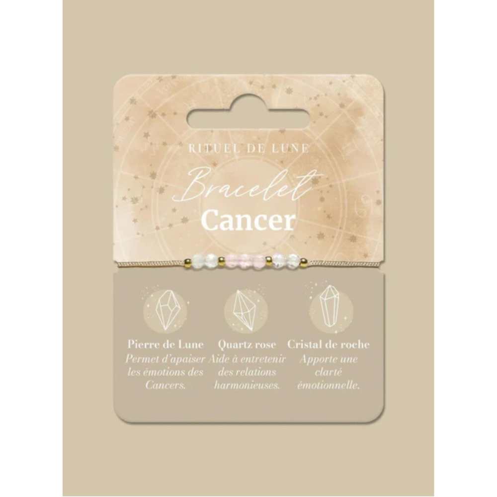 Bracelet Astrologie Cancer : Pierre de lune, Quartz rose et Cristal de roche