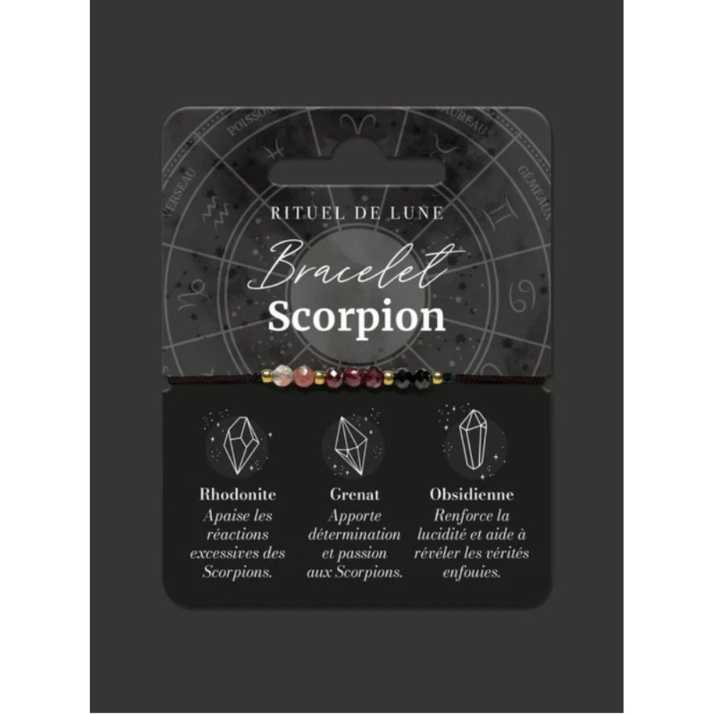 Bracelet Astrologie Scorpion : Rhodonite, Grenat et Obsidienne noire