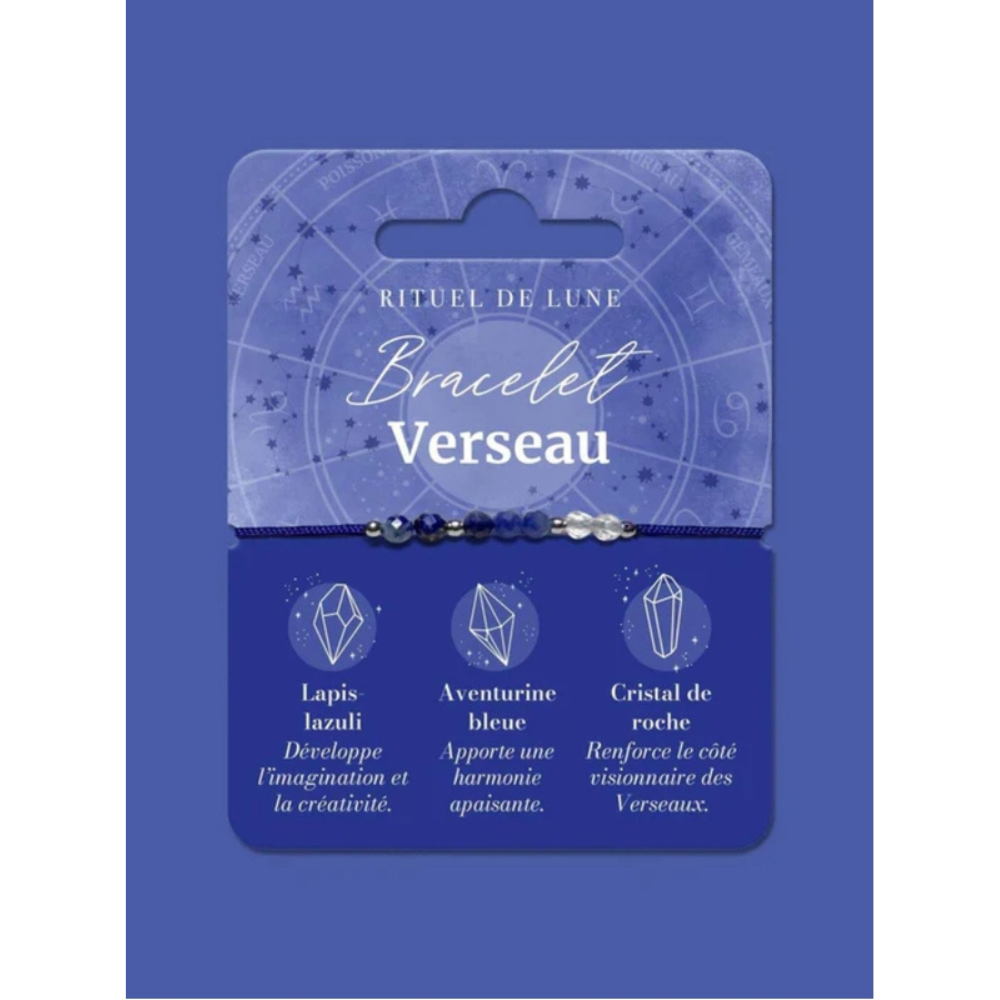 Bracelet Astrologie Verseau : Lapis-lazuli, Aventurine bleue et Cristal de roche