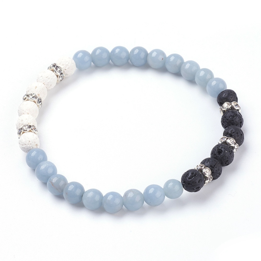 Bracelet Pierre de lave et Angélite 6mm - Paix et Protection