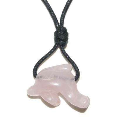 Pendentif quartz rose en dauphin 25 mm avec cordon