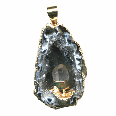 Pendentif agate et cristal de roche en géodinos