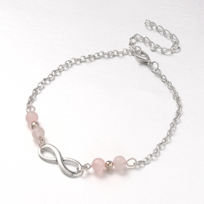 Bracelet de cheville en quartz rose réglable