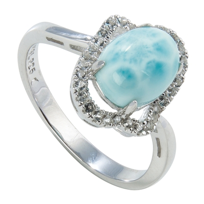 Bague en Larimar et Topaze blanche de conception élégante S9