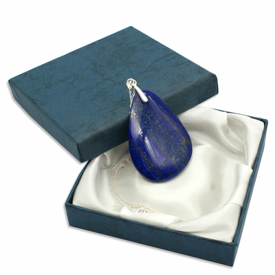 Pièce Unique - Pendentif lapis lazuli bélière argent avec chainette argent - Modèle 5