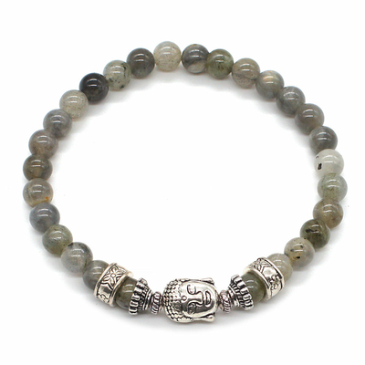 Bracelet Labradorite Perles rondes 6 mm et Perle Bouddha