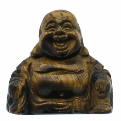 Bouddha Rieur assis 4 cm en Oeil de Tigre - Porte bonheur