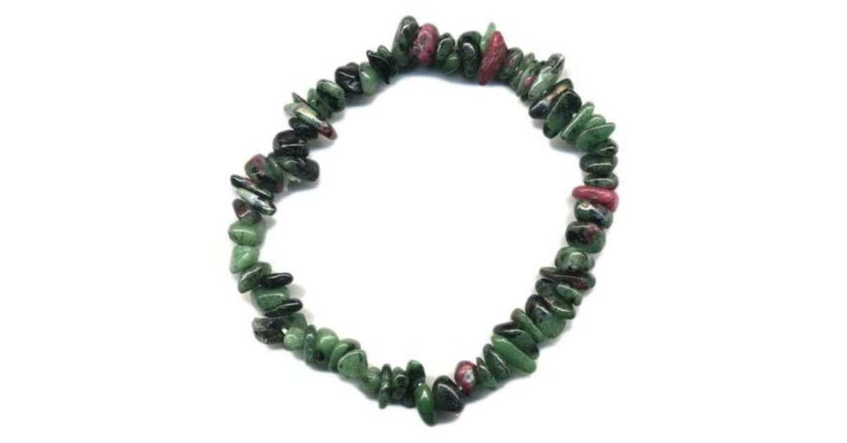 Bracelet Baroque En Pierres - Zoïsite (verte) Et Rubis - Symbole D'épanouissement Et Joie De Vivre - Neuf Sans Emballage