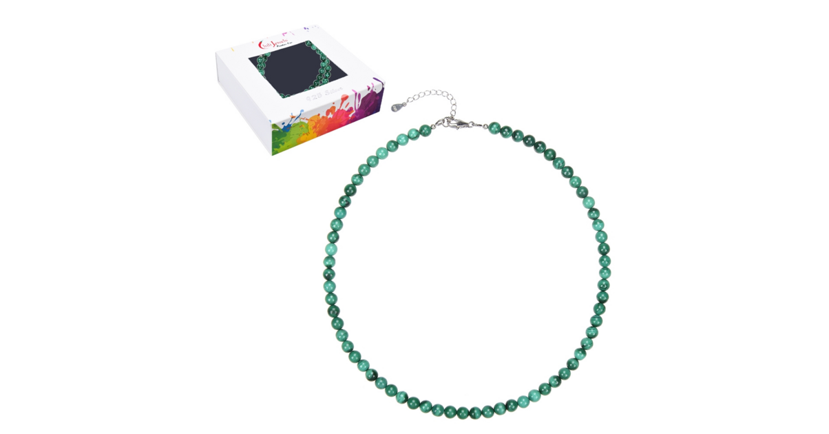 Collier En Malachite Et Argent - Bijou Naturel - Occasion