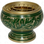 Brûle encens incrustations or et vert