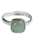 Bague Aventurine Verte Carrée Bombée Métal argenté Ajustable