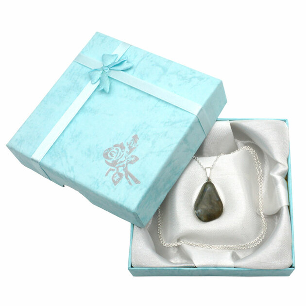 Belle Chaîne En Argent Massif Avec Pendentif En Labradorite – Jamais Portée !