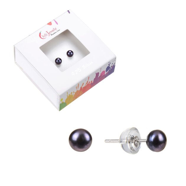 Boucles D'oreilles Clous Rétro à Pampille - Perles Noires Et Grises Sur Finition Argentée - Occasion