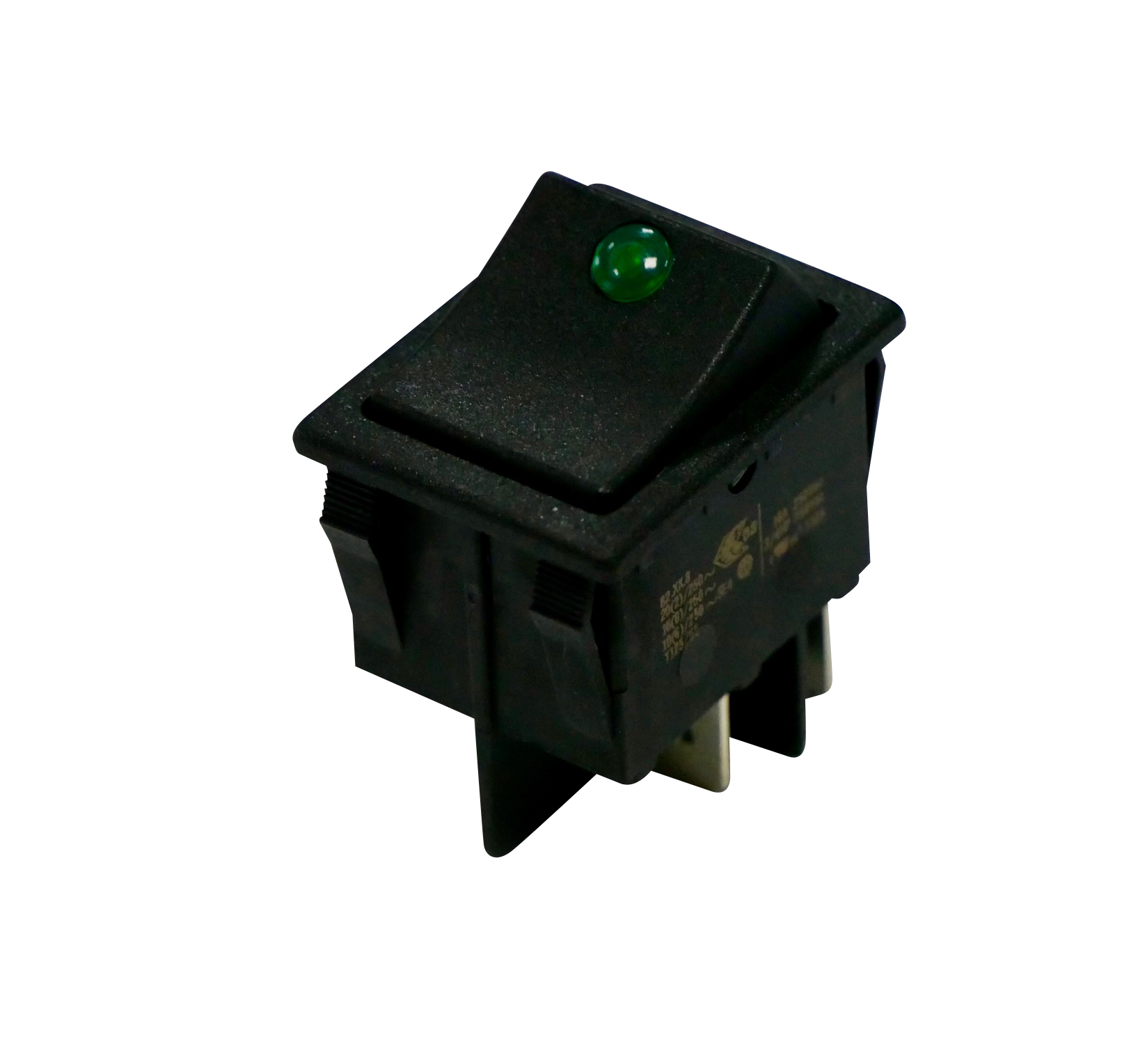 interrupteur rectangulaire 22x30mm lumineux noir lentille verte