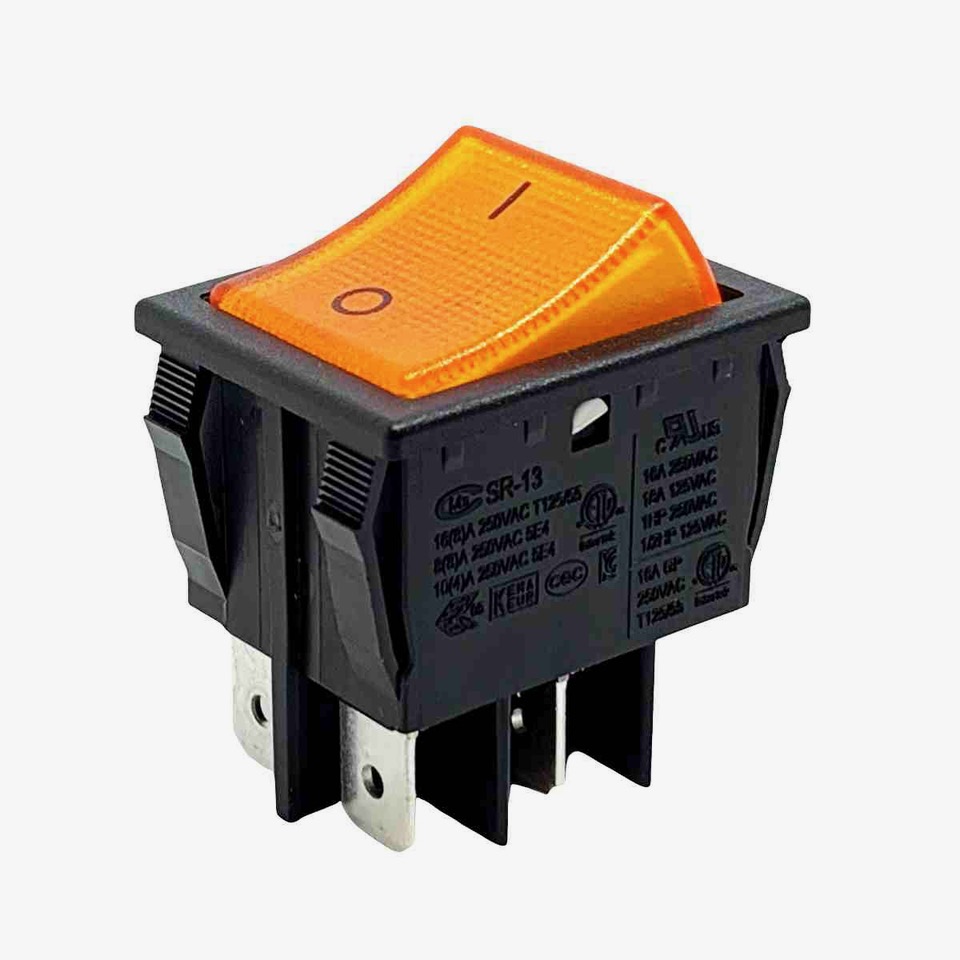 Interrupteur à bascule orange corps noir, On-Off, lumineux, 250V