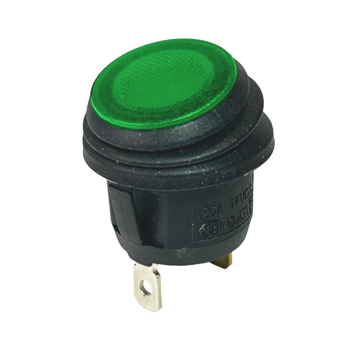 Interrupteur rond noir à bascule verte étanche, 12V, On-Off, lumineux
