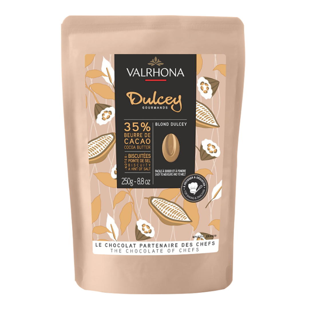 Paquet de chocolat Dulcey 35% - 250 gr - Valrhona - Terre/Chocolats -  Valrhona - Les Vins Brunin-Guillier