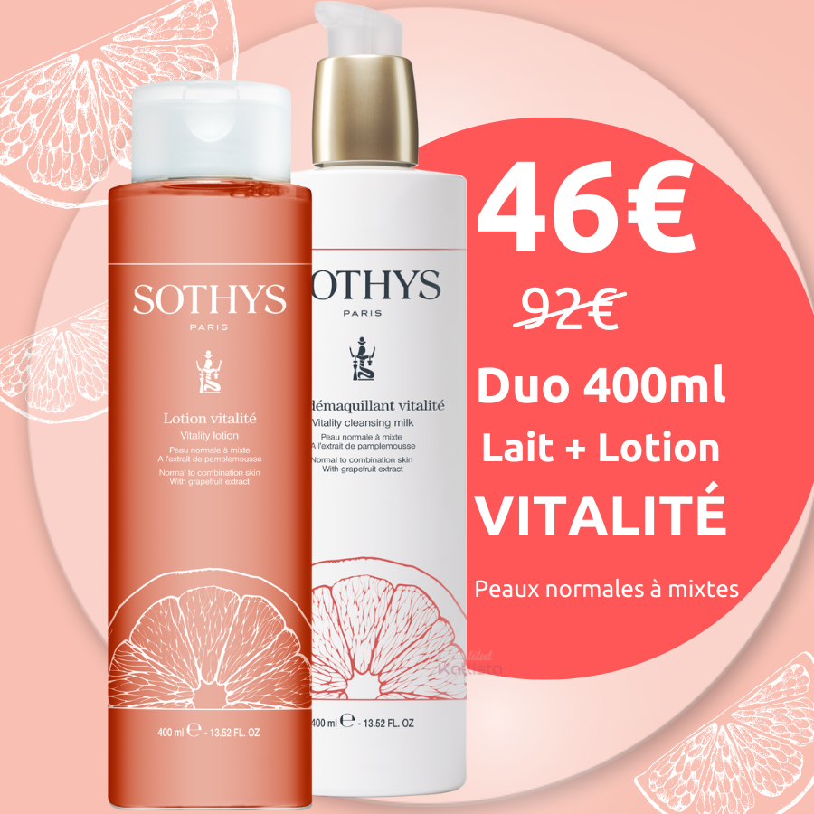 Duo Vitalité XXL Sothys - 2 x 400 ml (Lait + Lotion) au prix du 200 ml
