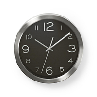 Nedis CLWA010MT30BK Horloge Ronde Noir et INOX Diamètre: 30 cm