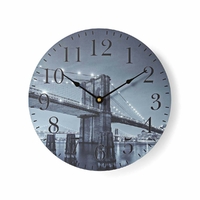 Nedis CLWA007WD30BB Horloge Murale Circulaire, 30 cm de Diamètre, Image du Pont de Brooklyn