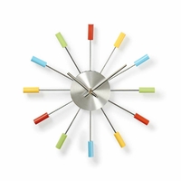 Nedis CLWA004VA34 Horloge Murale Circulaire, 34 cm de Diamètre, Design Coloré et Amusant, Argent et Motif Peint