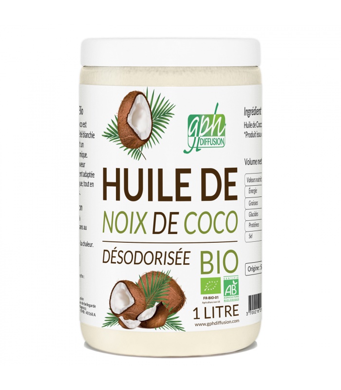 Huile de noix de coco désodorisée biologique