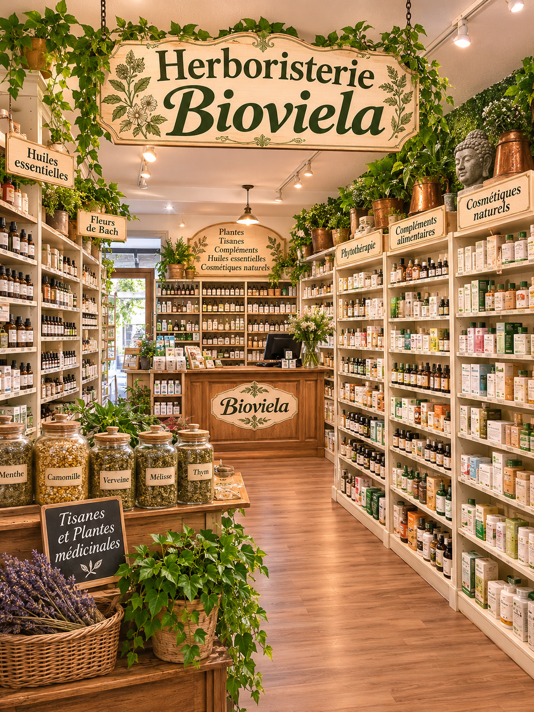 herboristerie bioviela chaleureuse et verdoyante