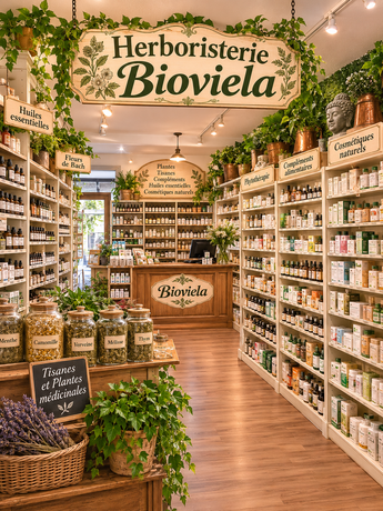 Herboristerie Bioviela chaleureuse et verdoyante