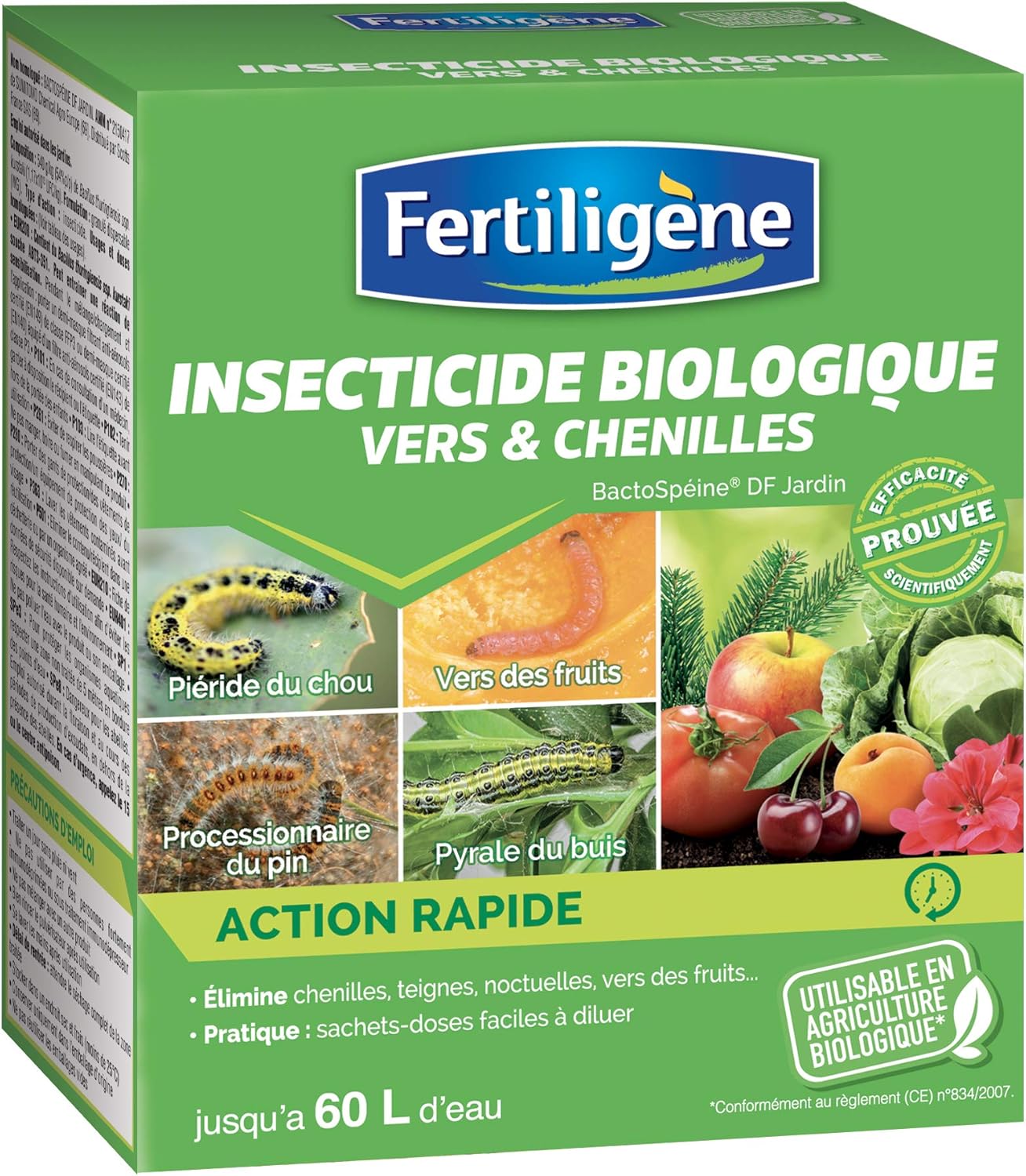 Insecticide Vers et Chenilles UAB 30 g - Base Bactospéine - 12 Sachets unidoses de 2,5 g à diluer