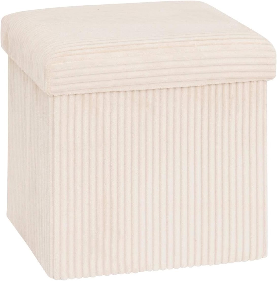 Pouf pliant Arum côtelé 38 x 38 cm ivoire